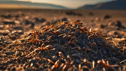 an anthill that rose above the ground, which is home to many ants.
