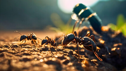 Ants that came out of their ant colony, in search of food.