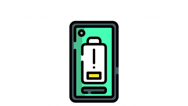 animation of low battery indicator icon with Loop and Alpha channel ready to use for motion graphic