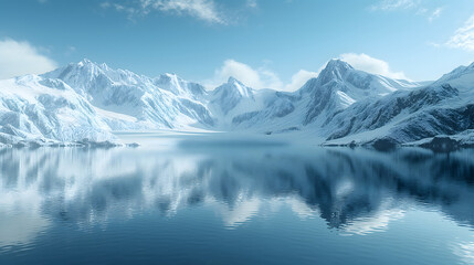 Fototapeta na wymiar Enchanting Winter Landscape with Snow-Covered Mountains and Serene Lake