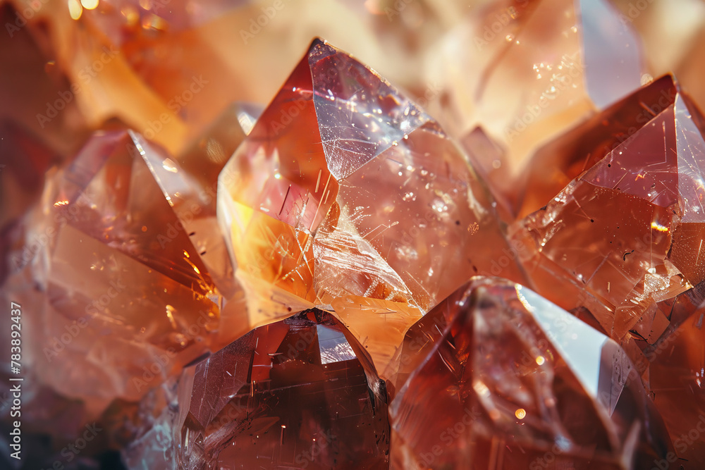 Poster a close up of a cluster of crystals with a warm, golden hue. the crystals are arranged in a way that