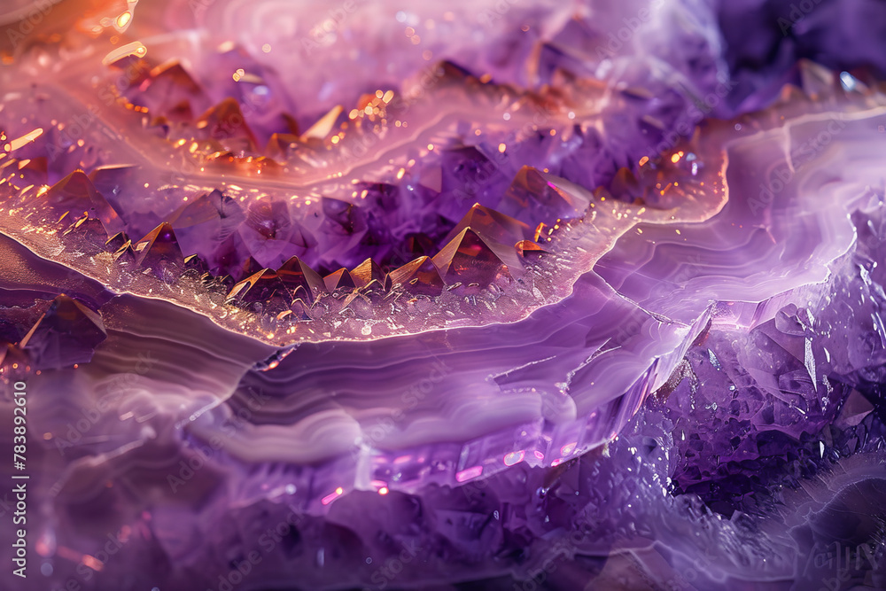 Poster a purple stone with a pattern of lines and swirls. the stone is large and has a unique texture that 