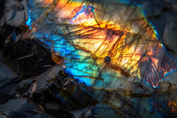 A rock with a rainbow pattern on it. The colors are bright and vibrant, creating a sense of wonder...