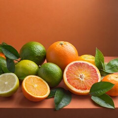 Citrus Splash: Fresh Fruits Posing on Orange Background