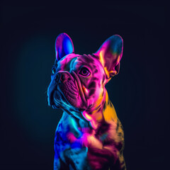 Neon French Bulldog Portrait. Dog Lovers