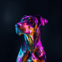 Neon Doberman Pinscher Portrait. Dog Lovers