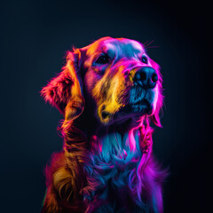 Neon Golden Retriever Portrait. Dog Lovers