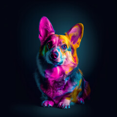 Neon Pembroke Welsh Corgi Portrait. Dog Lovers