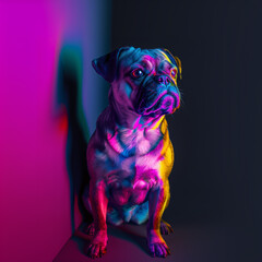 Neon Pug Portrait. Dog Lovers