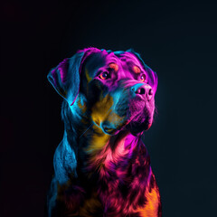 Neon Rottweiler Portrait. Dog Lovers