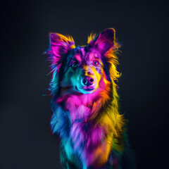 Neon Shetland Sheepdog Portrait. Dog Lovers