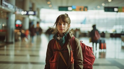 First-Time Traveler at Airport - obrazy, fototapety, plakaty