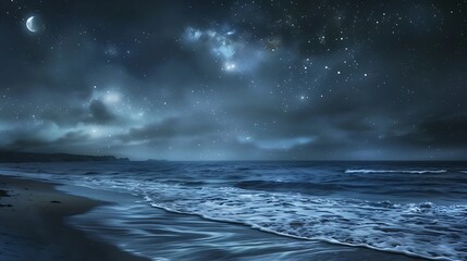 Starry night with backdrop near beach - obrazy, fototapety, plakaty