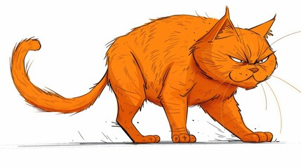 Dynamic sketch of an orange cat in an aggressive stance, with a stylized and expressive illustration style, showing motion and emotion.
