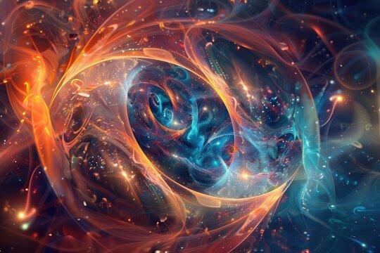 Vibrant cosmic swirl of blue and orange - A captivating digital art representation featuring a swirl of blue and orange hues, resembling the abstract beauty of a cosmic event