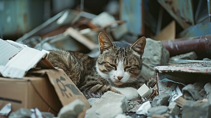 Stray Cat Amid Urban Decay