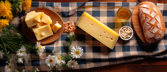 Yellow cheese on an appetizing graphic composition.