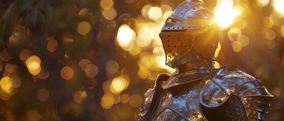 Knight, armor, brave warrior, venturing into the dragons treasure trove, photography, backlighting, HDR, Topdown view - obrazy, fototapety, plakaty