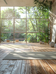 serene yoga studiobamboo flooring and calming atmosphere