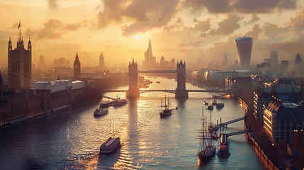 Fototapeten Vintage London Thames River Panorama © AlissaAnn