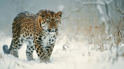Majestic Amur Leopard in Winter
