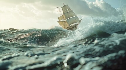 Sailing Ship in Rough Seas - obrazy, fototapety, plakaty