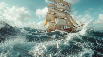 Sailing Ship in Rough Seas