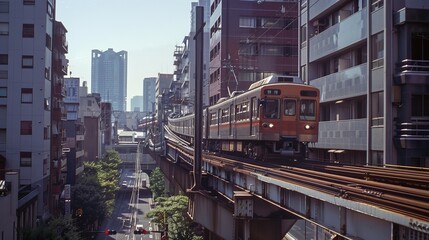 Vintage Steam-Powered Monorail in Early 1900s Tokyo - obrazy, fototapety, plakaty