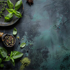 Background with herbs , good for presentation , left in frame, space for text