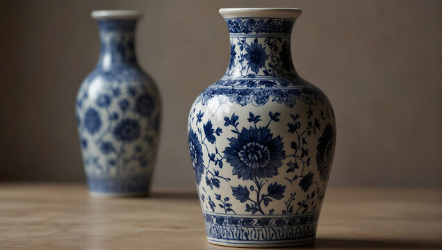 Delicate porcelain vase adorned with intricate blue and white hand-painted designs.