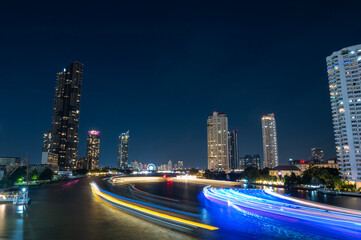 Traffic of View Point on a Taksin Bridge at night, Bangkok, Thailand