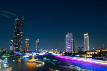 Traffic of View Point on a Taksin Bridge at night, Bangkok, Thailand