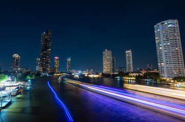 Fototapeta na wymiar Traffic of View Point on a Taksin Bridge at night, Bangkok, Thailand