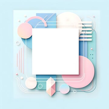 An abstract design with geometric shapes in pastel colors and a central white space.
