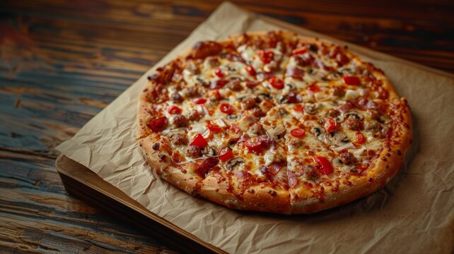 Pizza paperone lies on a wooden table