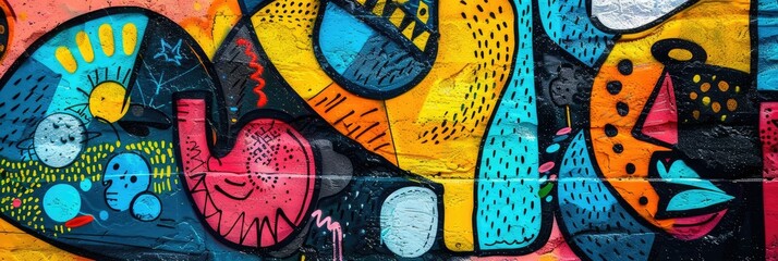 Colorful abstract graffiti on urban wall - A vibrant urban graffiti art, showcasing a mix of colorful patterns and expressive designs, evokes cultural vibrancy