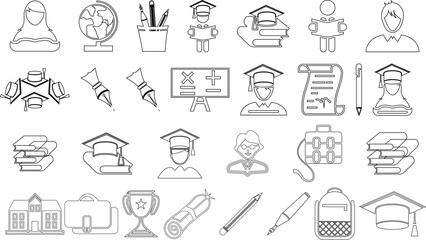 Graduation realistic Education set of web icons vector illustration