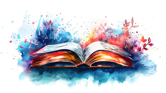 Creative illustration of open book isolated on white background for Book Day.