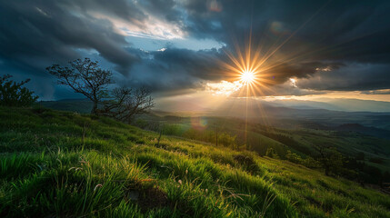 Magical Sunset: Solar Splendor Among Clouds of Twilight Sky. - 783902228