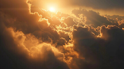 Magical Sunset: Solar Splendor Among Clouds of Twilight Sky.