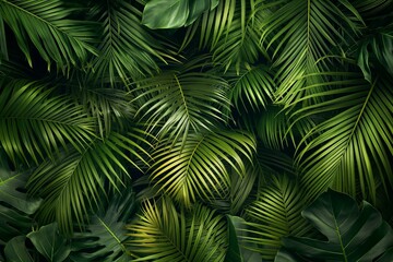Lush Green Palm Leaves Creating a Tropical Canopy