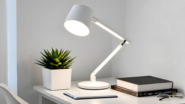 a white desk lamp on a white wall background