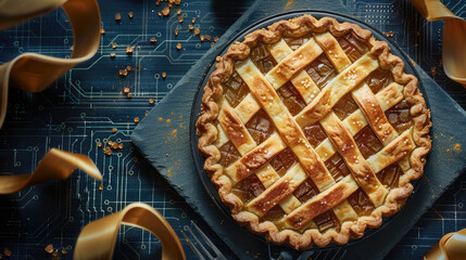 Cryptocurrency and pie seasoned with bioenergy compose a programmer conductors symphony of emerging tech harmonies - obrazy, fototapety, plakaty