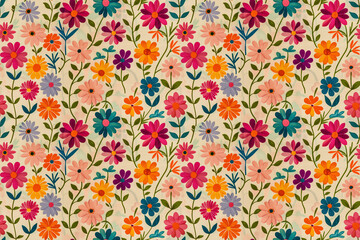 A colorful floral pattern is displayed on a white background