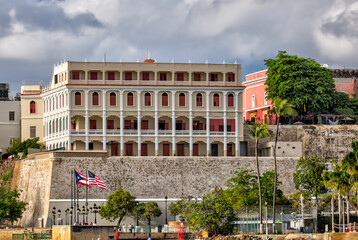Fototapeta na wymiar San Juan, Puerto Rico - March 26, 2024: Convent and House of Health of the Servants of Mary in the old town of San Juan, Puerto Rico 