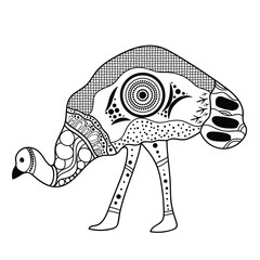 Hand drawn Aboriginal dot art Emu illustration