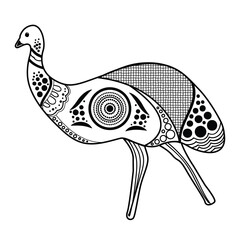 Aboriginal dot art inspired Emu design sketch illustration