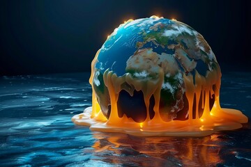 Earth with its continents melting and dripping like wax - obrazy, fototapety, plakaty