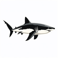 black and white sketch of a shark on a white background