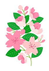 Illustration of spring flowers and leaves in full bloom